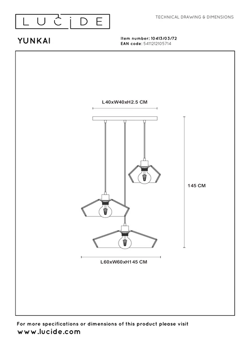 Lucide YUNKAI - Pendelleuchten - Ø 60 cm - 3xE27 - Natürlich - technisch